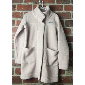 Columbia Panorama Long Jacket Teddy Sherpa Snap Pink Pockets Womens Size Medium